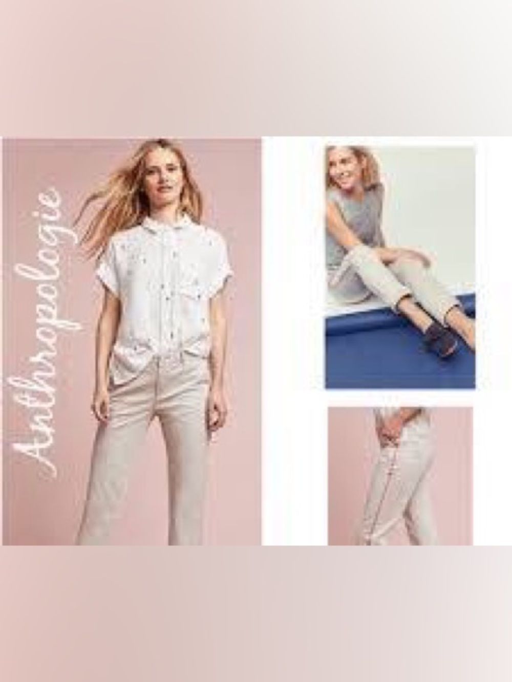 Anthropologie Light Beige Straight-Leg Pants 26 NWT relaxed